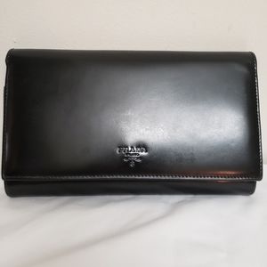 Authentic Prada black leather long wallet